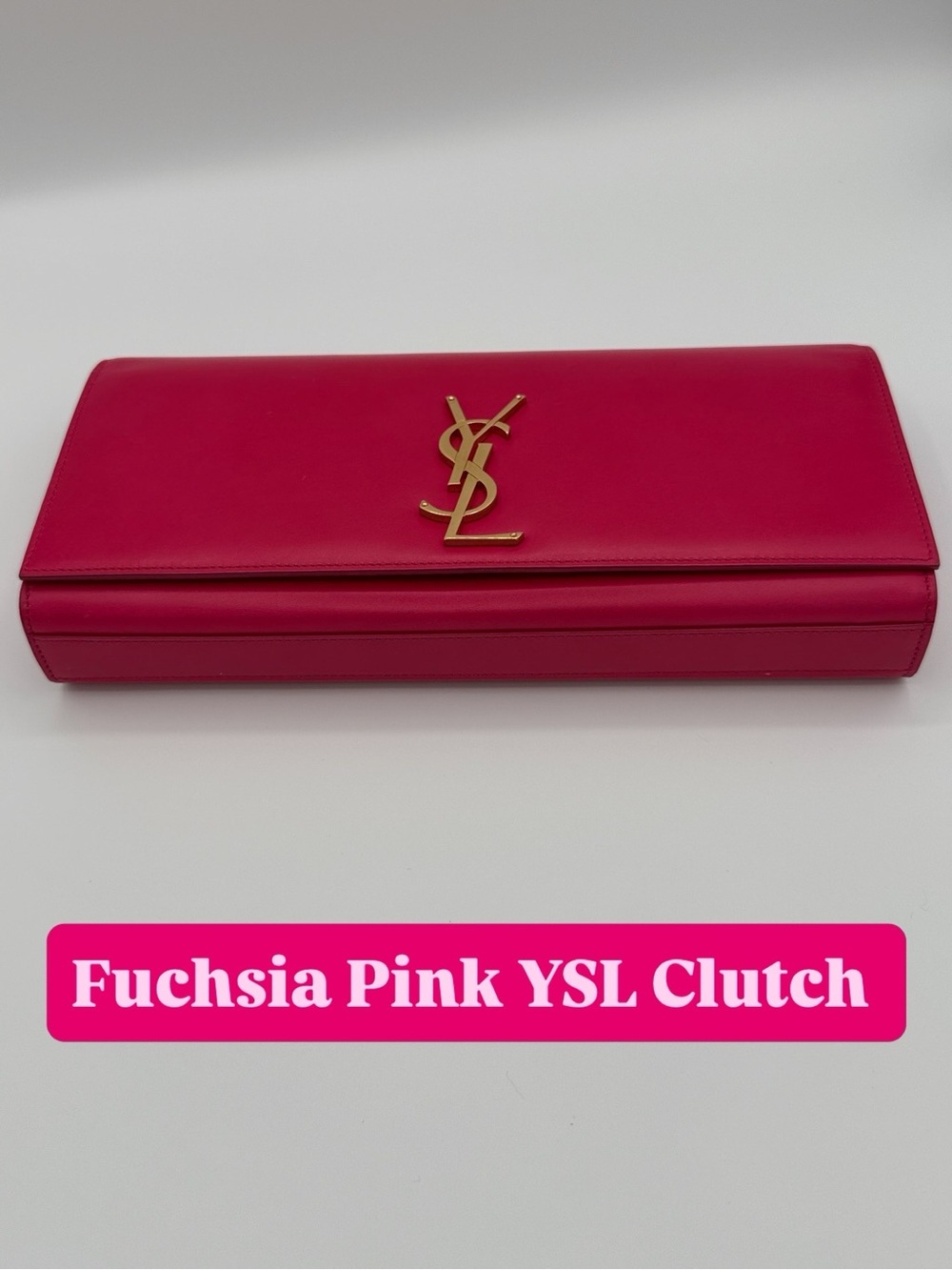 Saint Laurent Fuchsia Leather YSL Logo Clutch